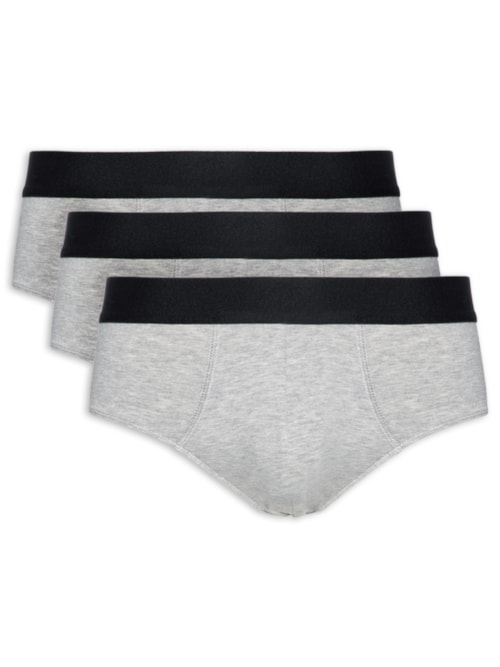 Kit De Cueca Slip Pima 3 Peças - Cinza
