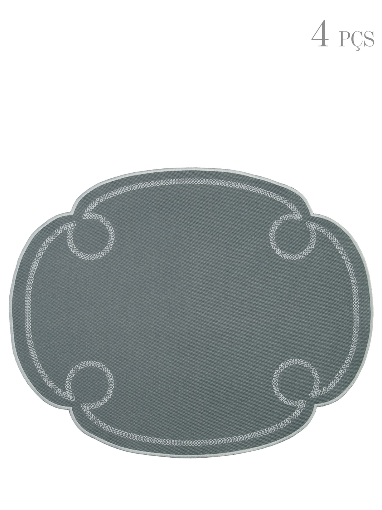 Kit De Lugar Americano Argola Chumbo Borda 4 Peças - Cinza