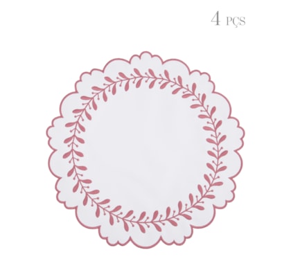 Kit De Lugar Americano Catarina Bordado Rosa Antigo 4 Peças - Rosa