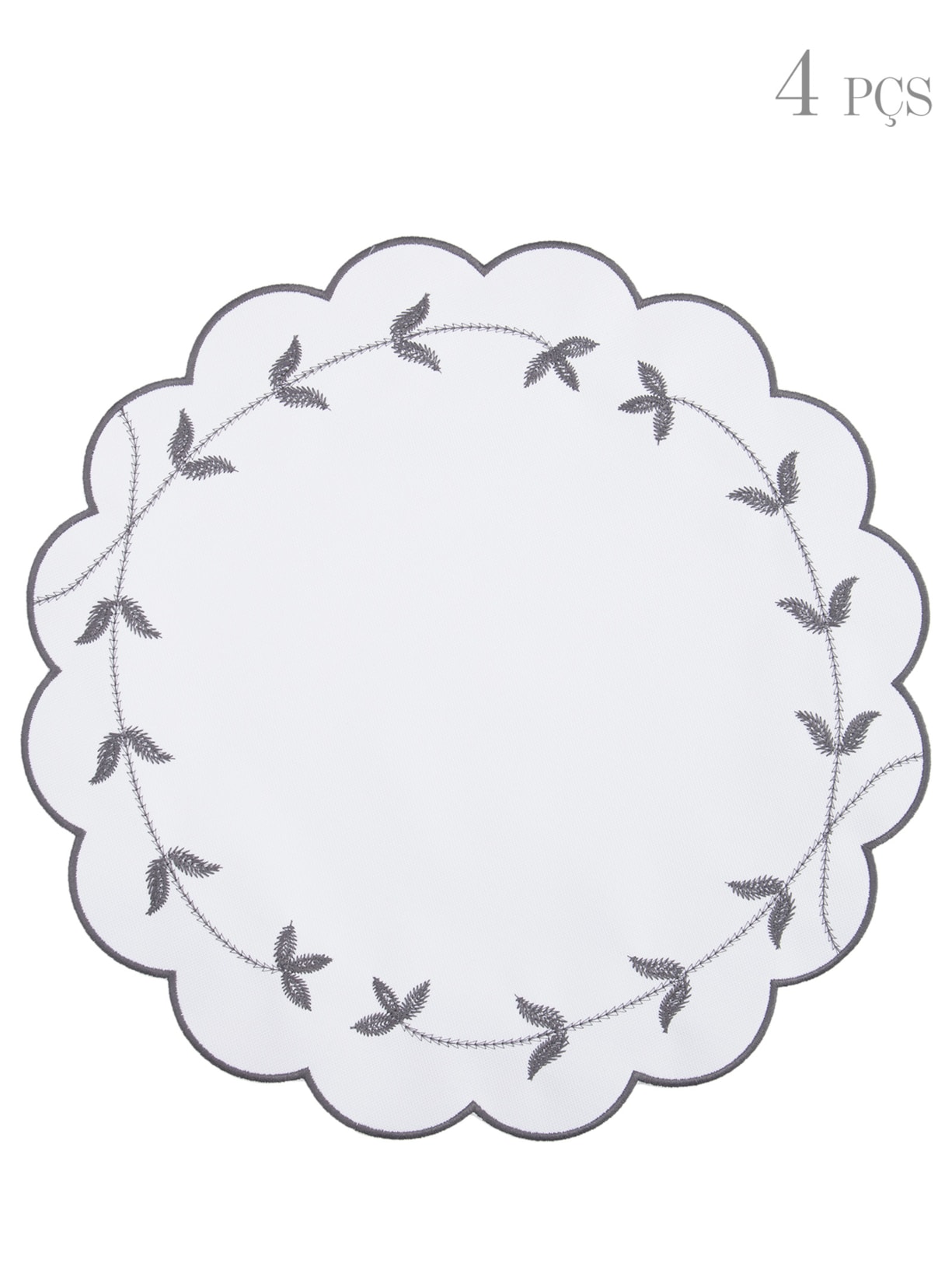 Kit De Lugar Americano Folhinhas Bordado Chumbo 4 Peças - Branco