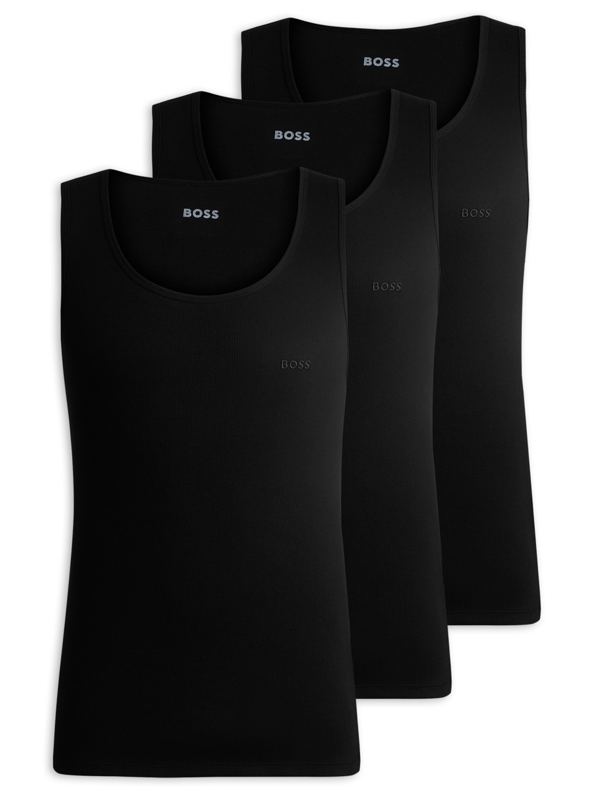 Kit De Regatas Masculinas 3 Peças Rib Classic Preto Boss