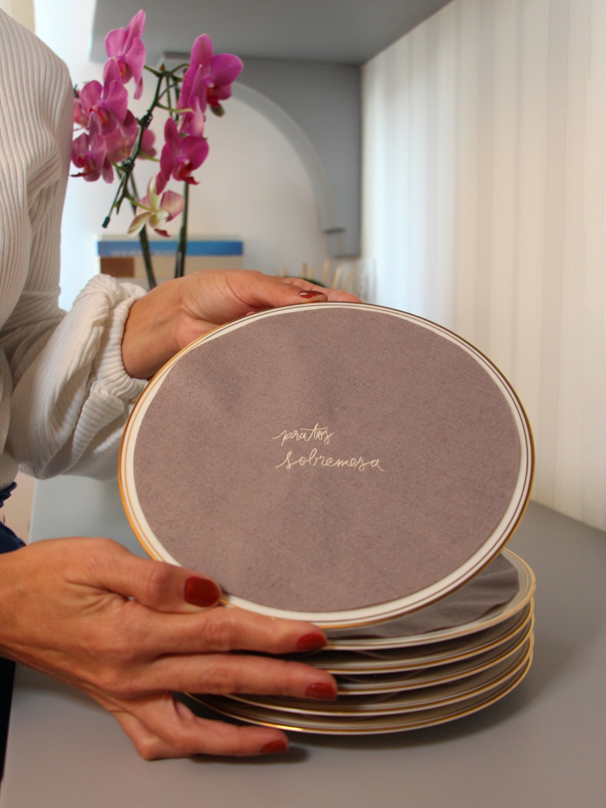 Kit De Set Separador De Louça Pratos De Sobremesa 6 Unidades Cinza Atelier Couvert