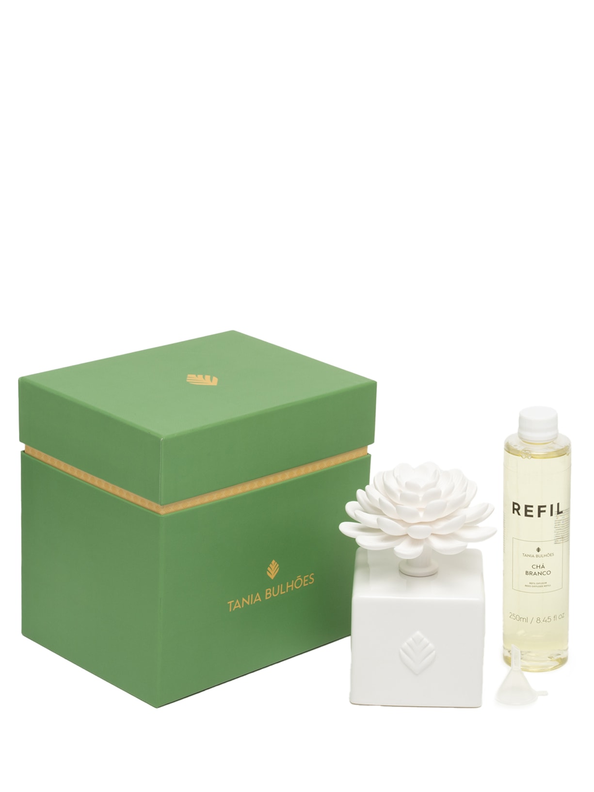 Kit Difusor de Porcelana Flor de Vitória Régia Chá Branco - Branco