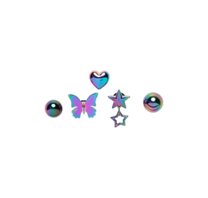 Kit Jibbitz Feminino Iridescent Meta 5 Pack - Prateado