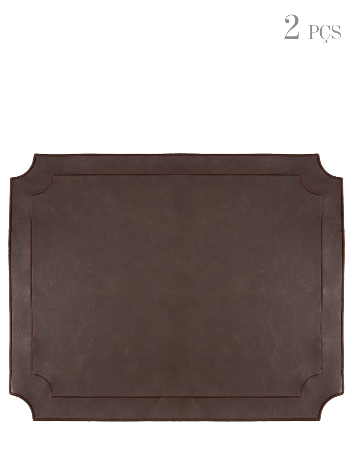 Kit Jogo Americano de Couro Bordado 02 Peças - Marrom