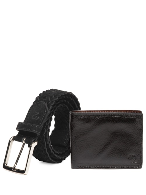 Kit Masculino De Carteira E Cinto Couro Legitimo - Preto