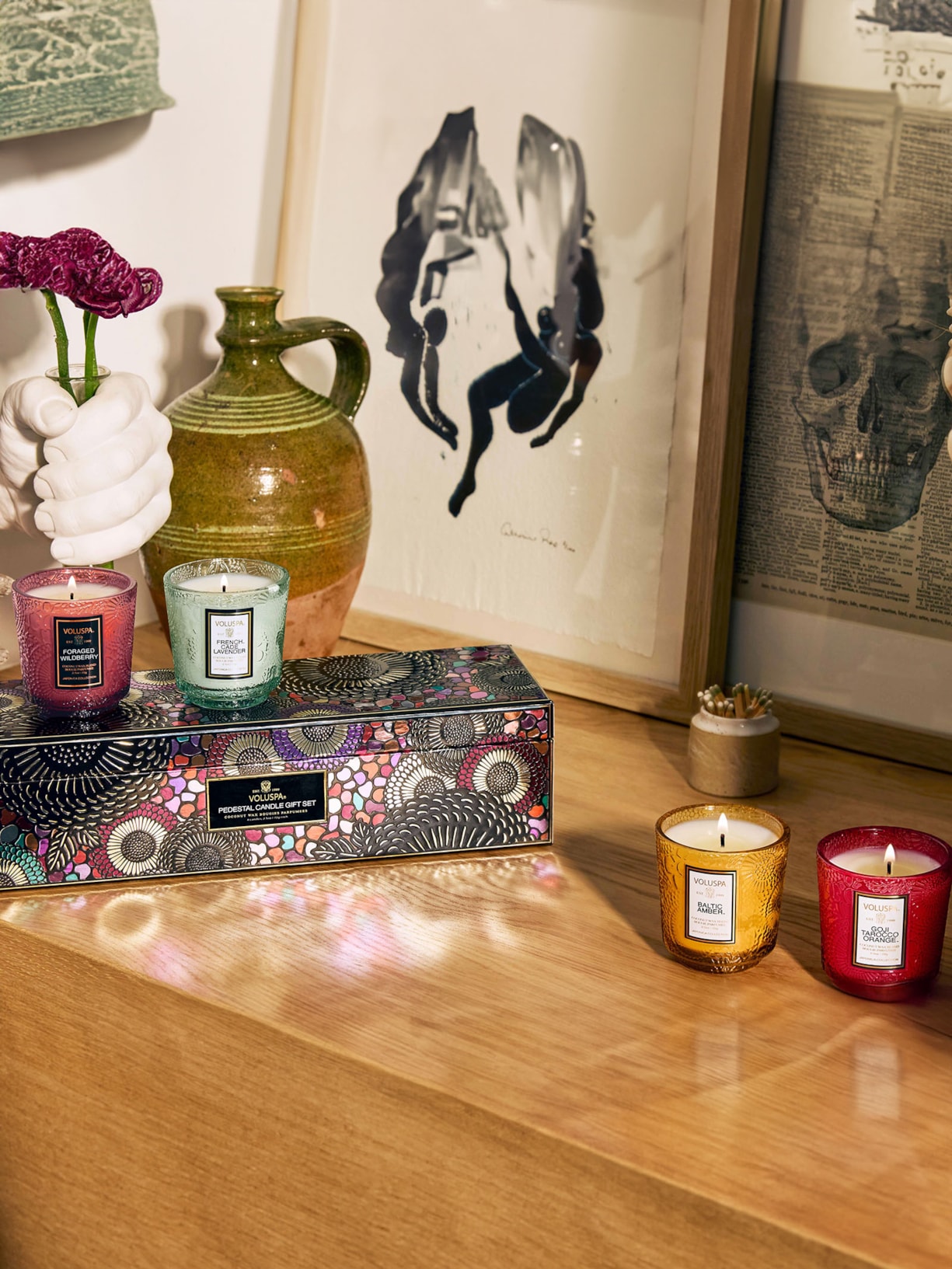 Kit Mini Velas Copo Vidro Votive 25H Best Sellers Japonica 4 Peças Preto Voluspa