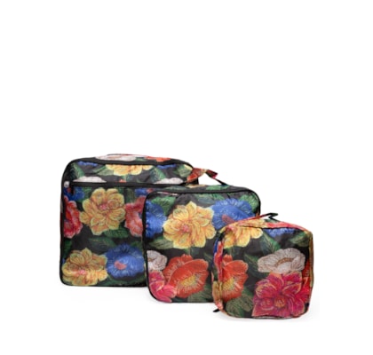 Kit Organizador Mala Trio Estampa Latina - Preto