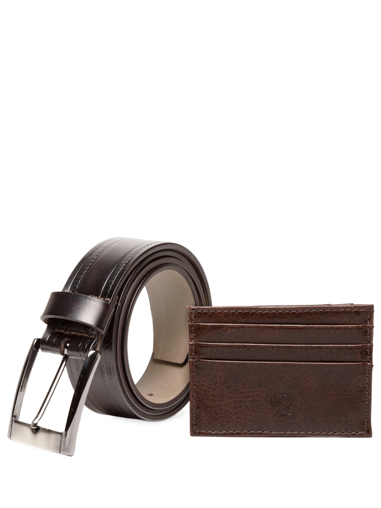 Kit Presenteável Carteira E Cinto Couro - Marrom