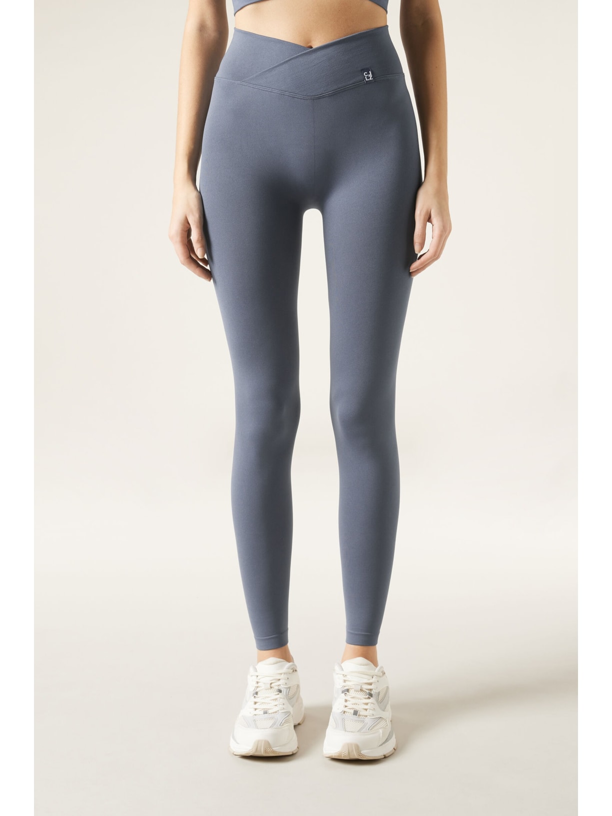 Legging De Cintura Alta Em v Azul Calzedonia