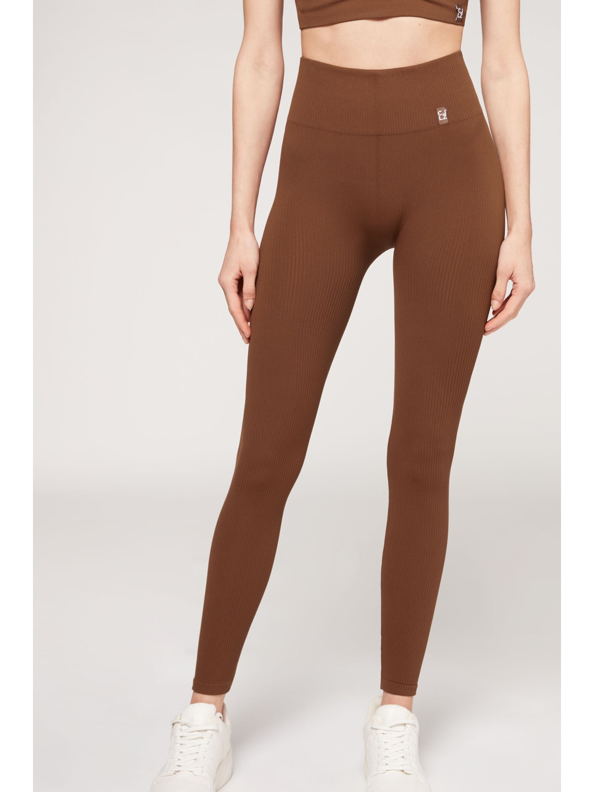 Legging Seamless Com Canelado Fino Marrom Calzedonia