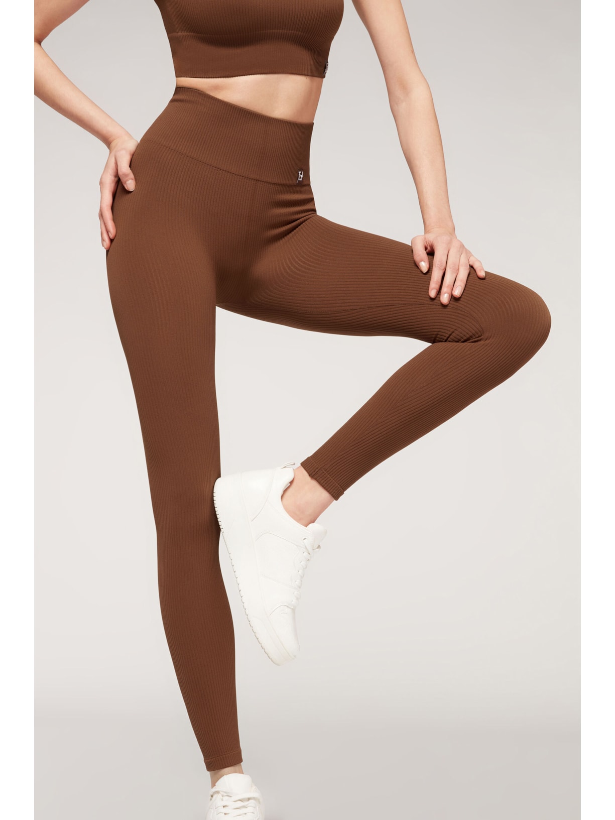 Legging Seamless Com Canelado Fino Marrom Calzedonia