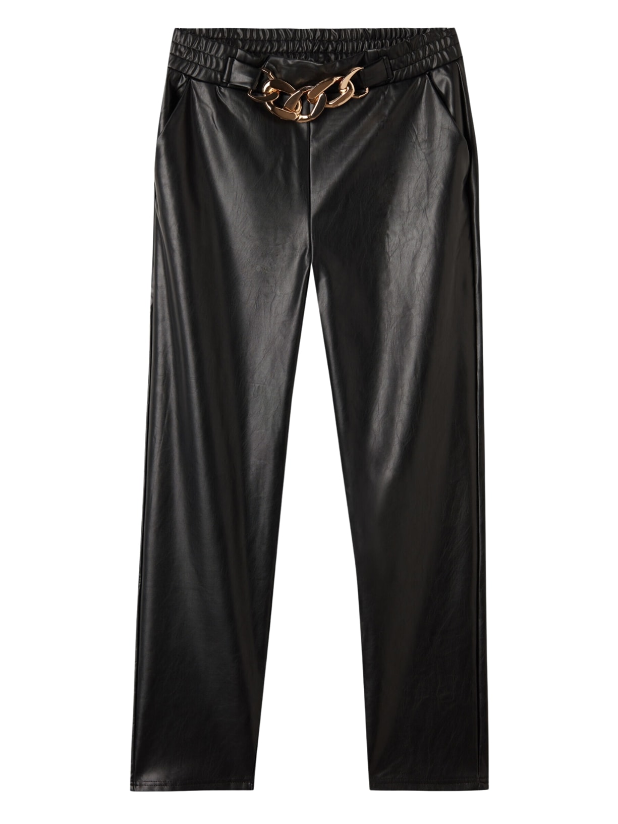 Leggings Térmicas Efeito Couro Com Corrente - Preto