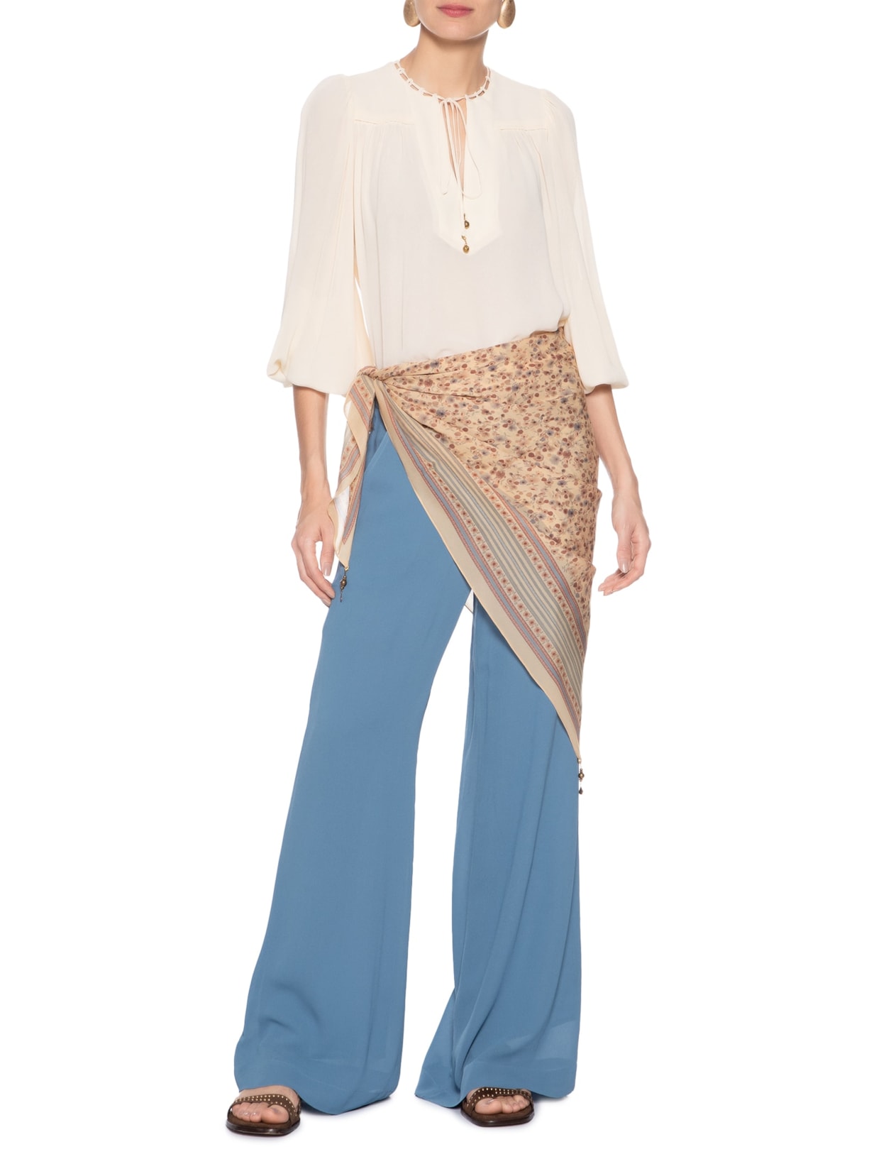 Lenço Feminino Estampa Fleur Bege Maria Filó