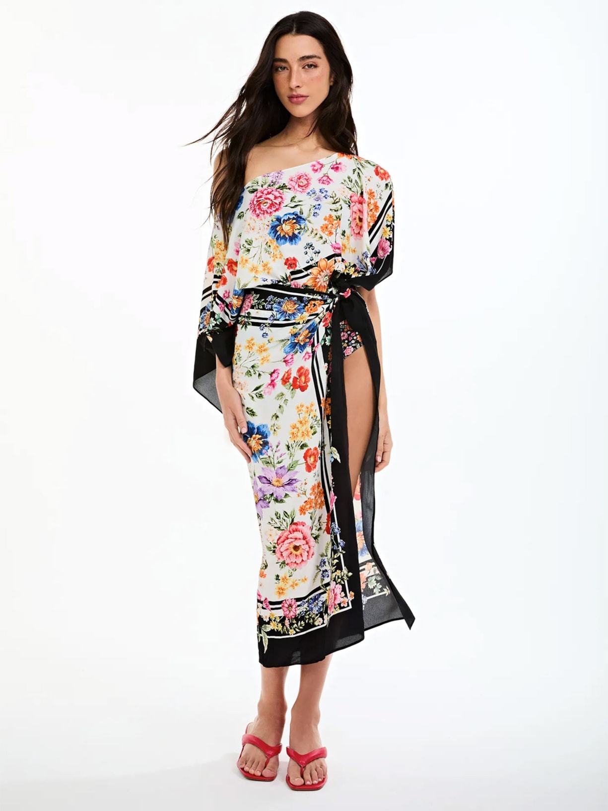 Lenço Feminino Floral Multicolor Branco Triya