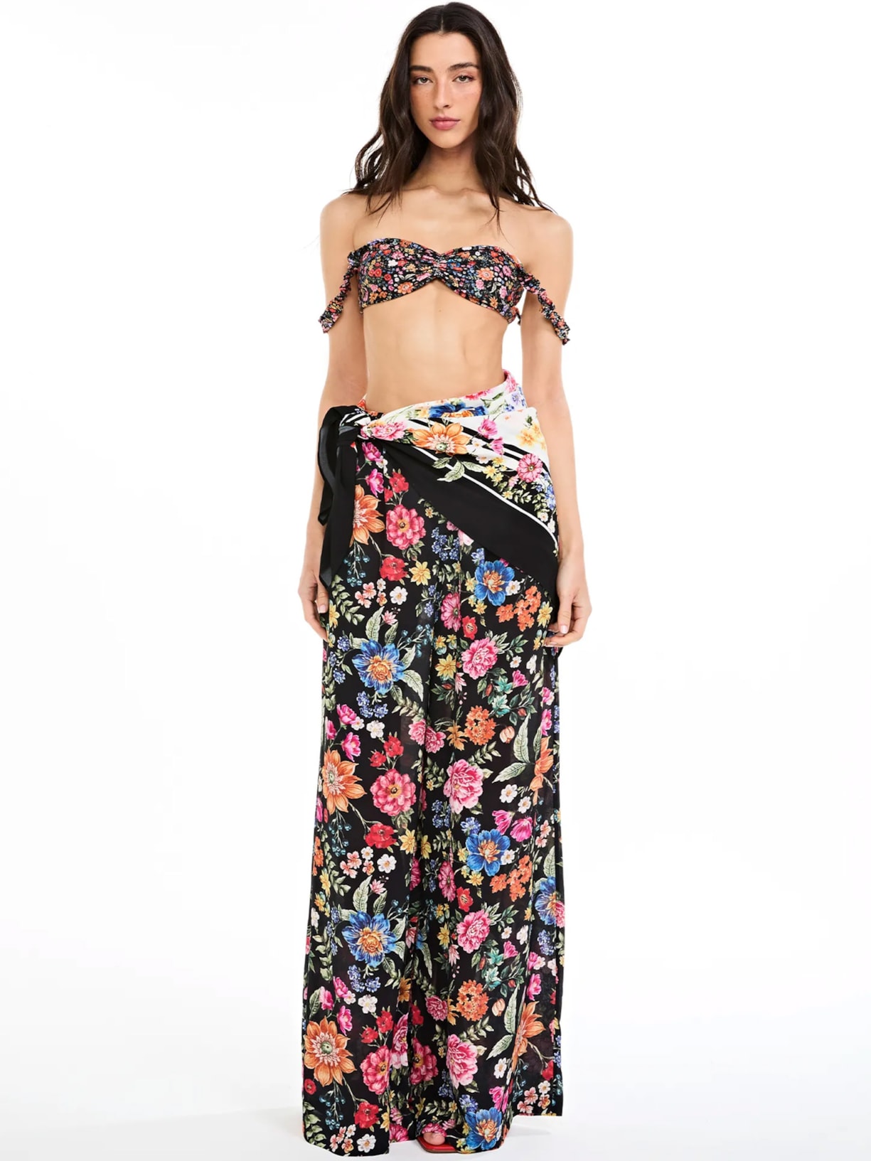 Lenço Feminino Floral Multicolor Branco Triya