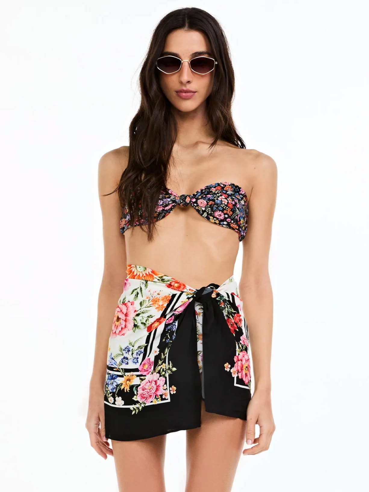 Lenço Feminino Floral Multicolor Branco Triya