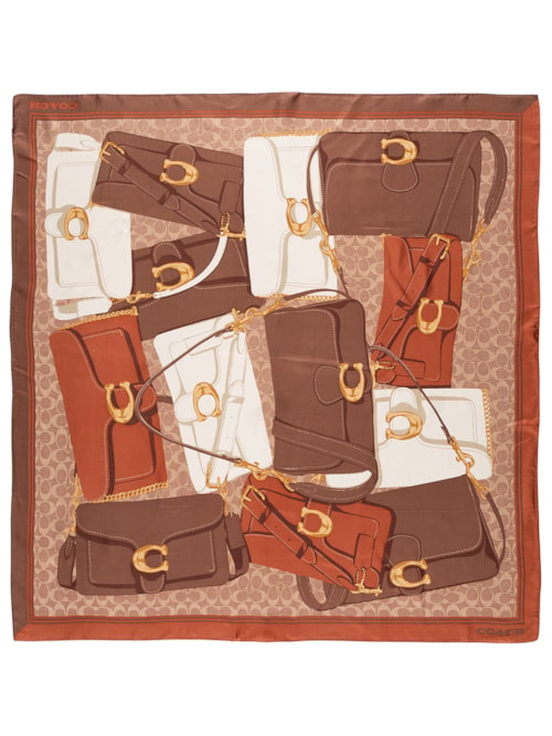 Lenço Feminino Silk Square Tabby Print - Marrom