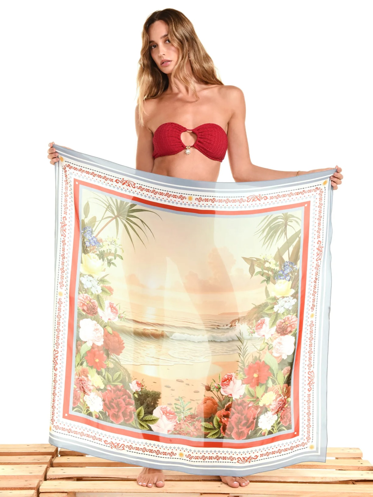 Lenço Scarf Beach Roses Off White Triya