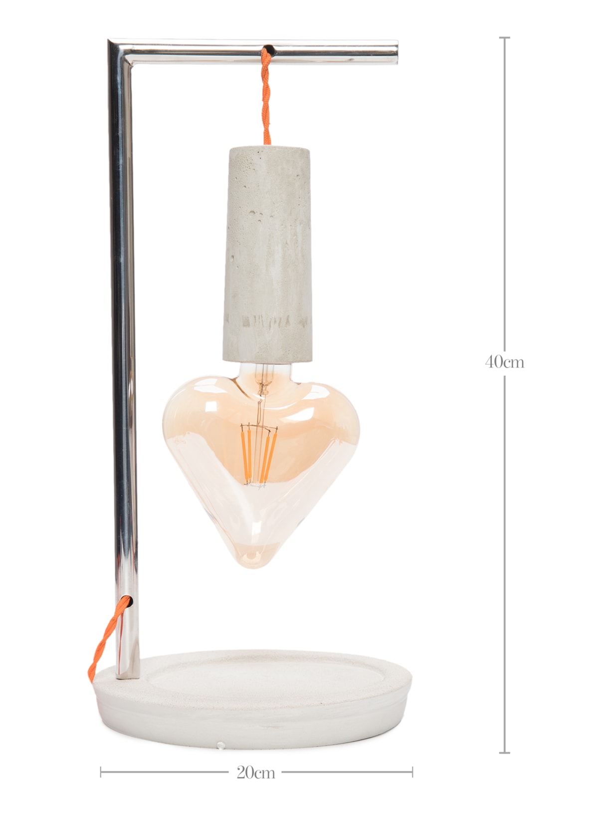 Luminária Amor Concreto Haste Fio Laranja Cinza Ric Melo Design