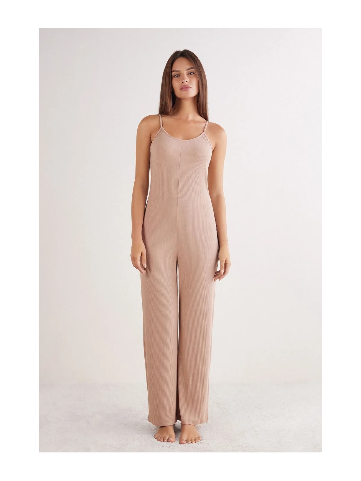 Macacão Comprido Canelado Em Viscose Your Everyday Wear Bege Intimissimi