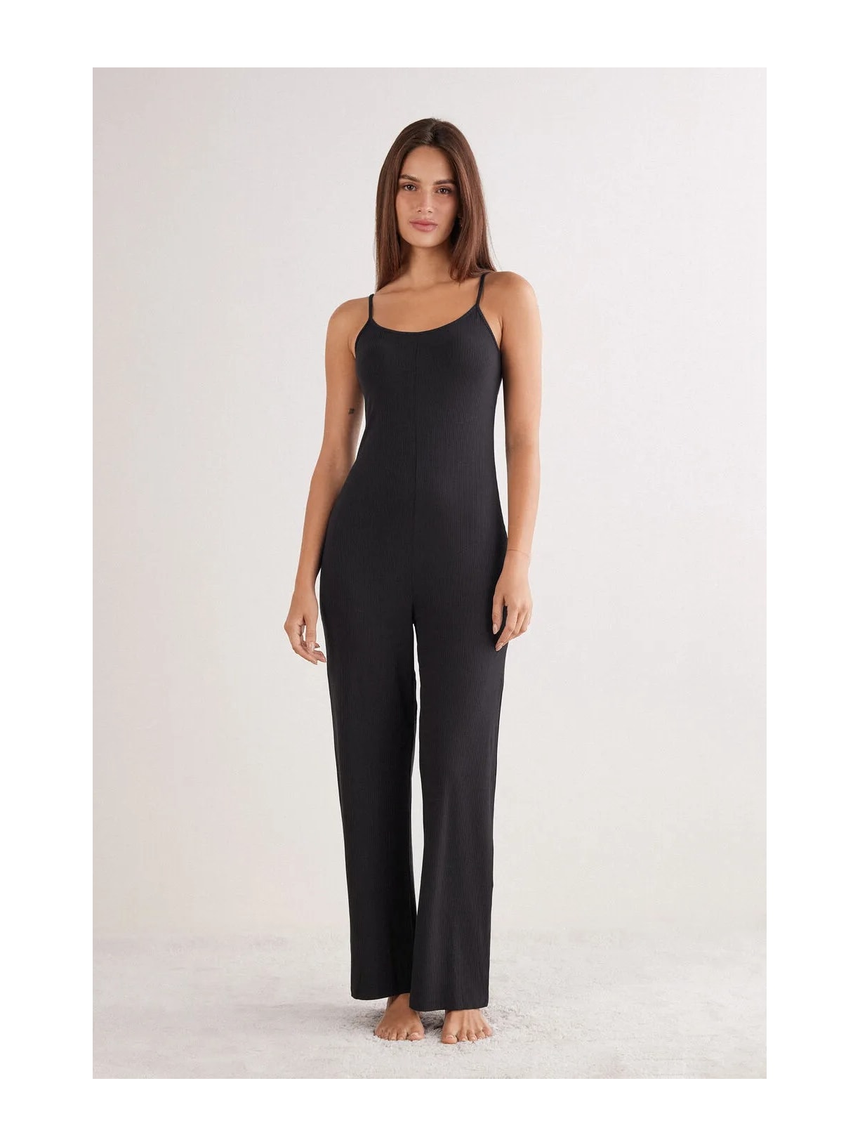 Macacão Comprido Canelado Em Viscose Your Everyday Wear Preto Intimissimi