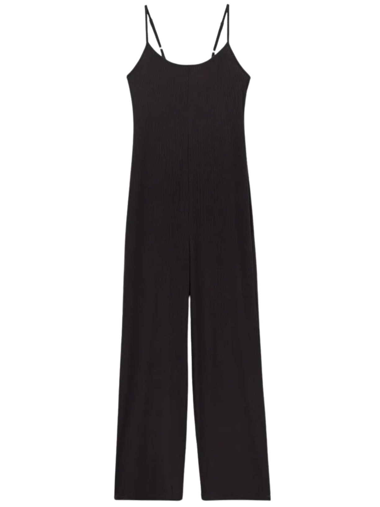 Macacão Comprido Canelado Em Viscose Your Everyday Wear - Preto