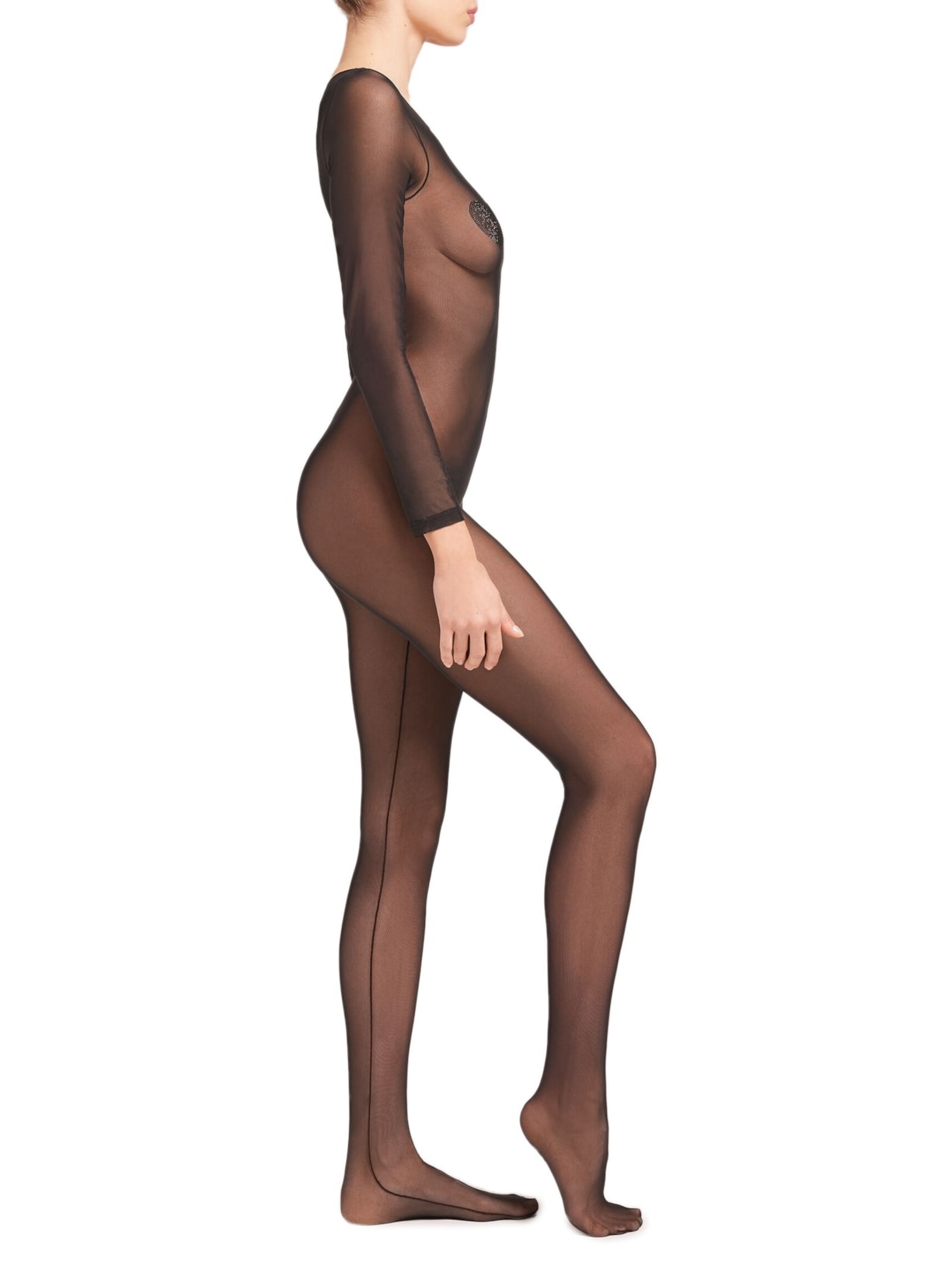 Macacão Em Tule Com Corações De Strass - Preto