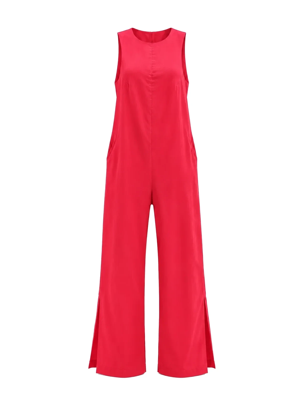 macacão em viscolinho linen vermelho Suntime
