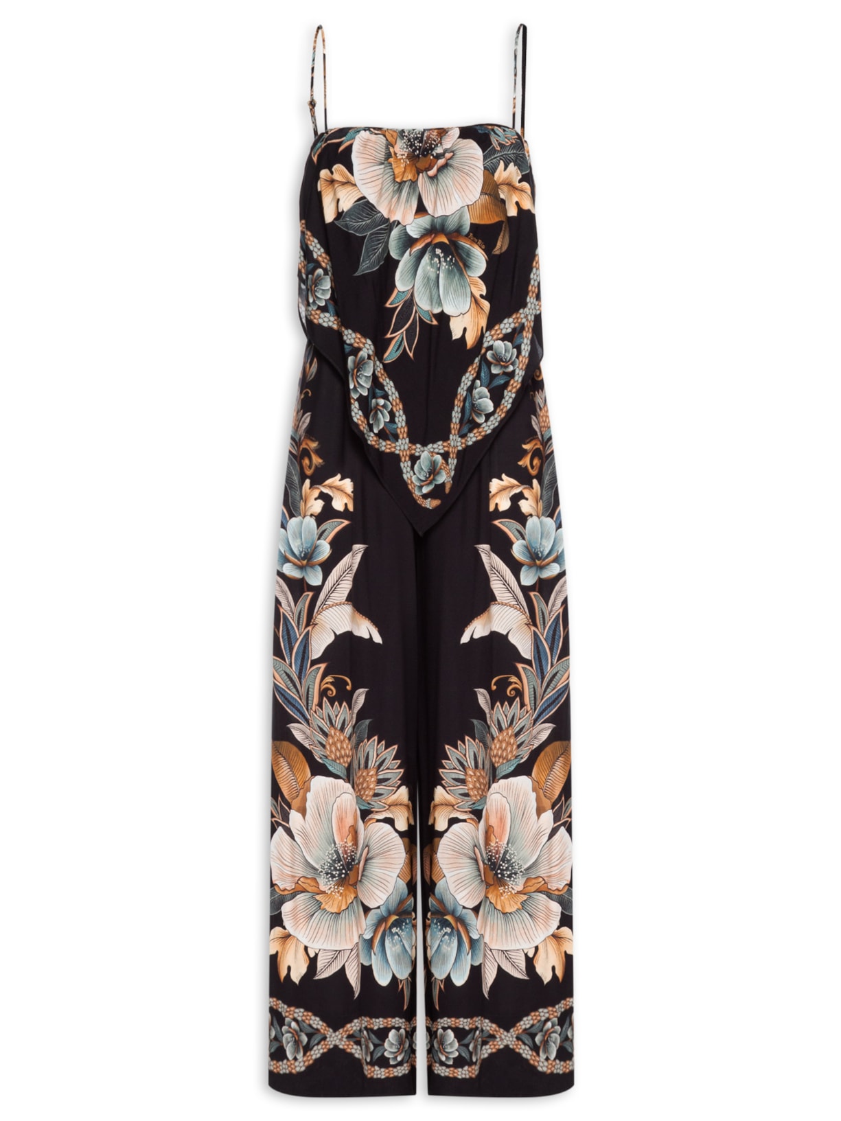 Macacão Feminino Alça Jardim Real - Preto