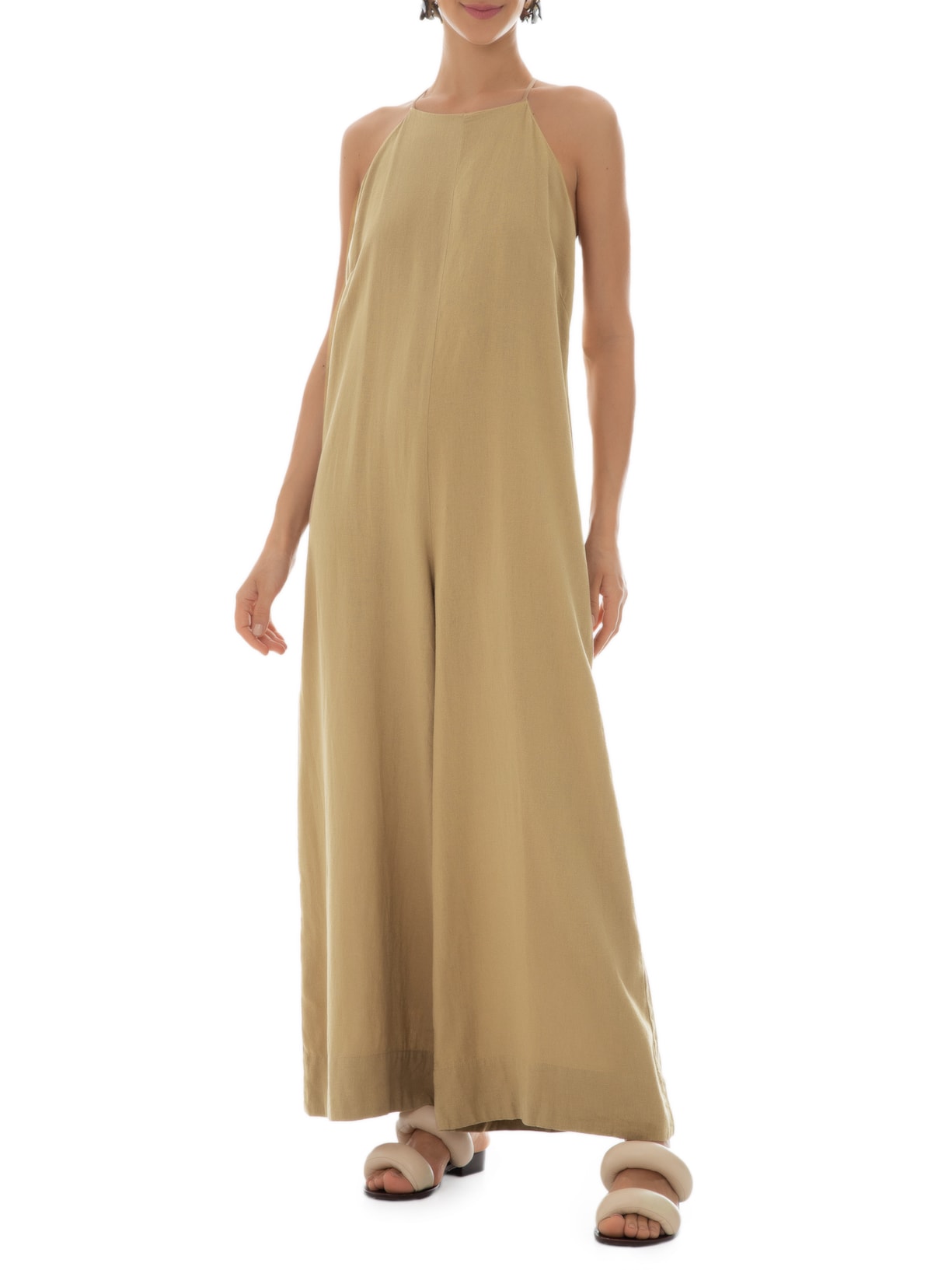 Macacão Feminino Alça Linen Marrom Osklen