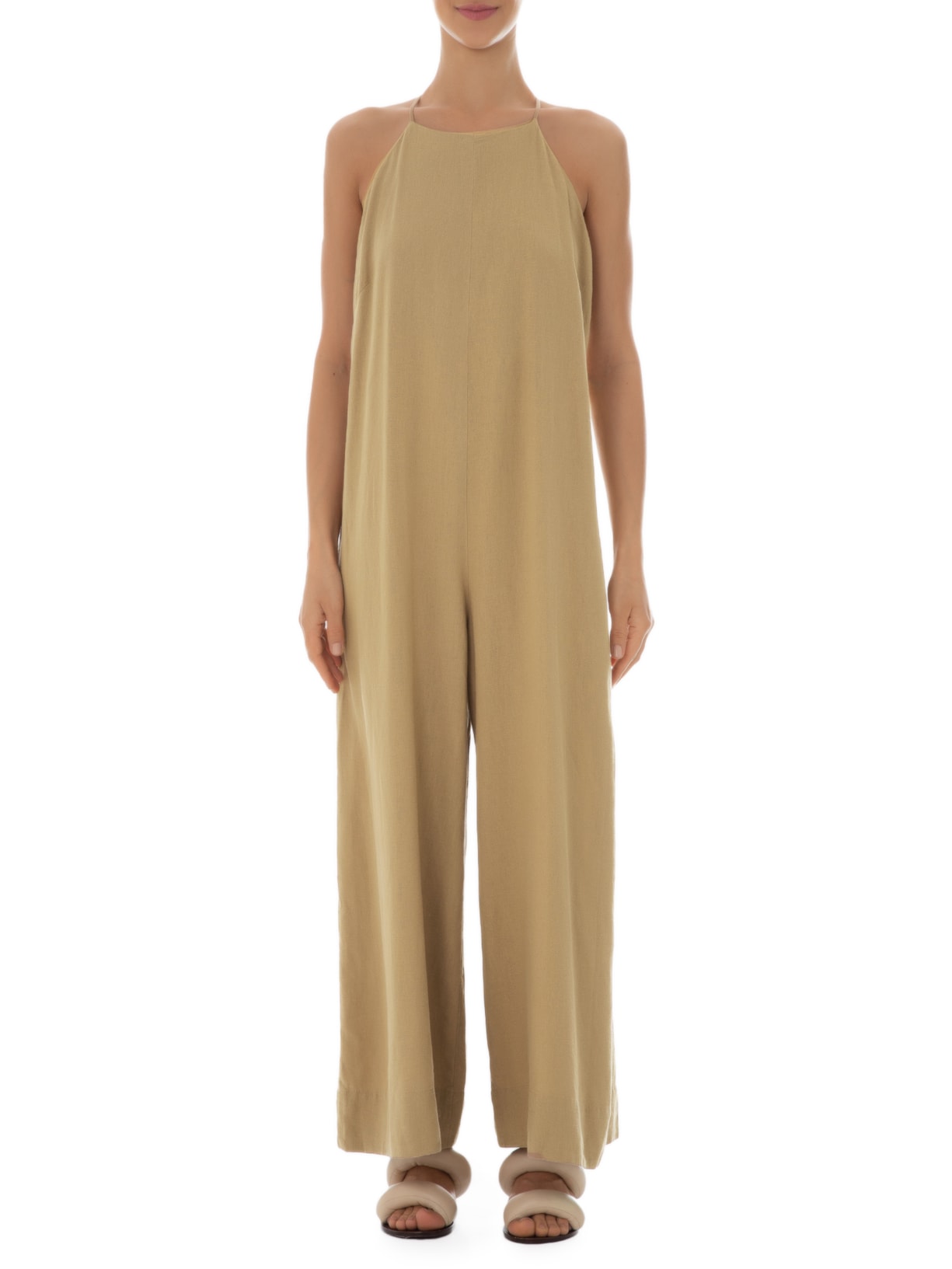 Macacão Feminino Alça Linen Marrom Osklen