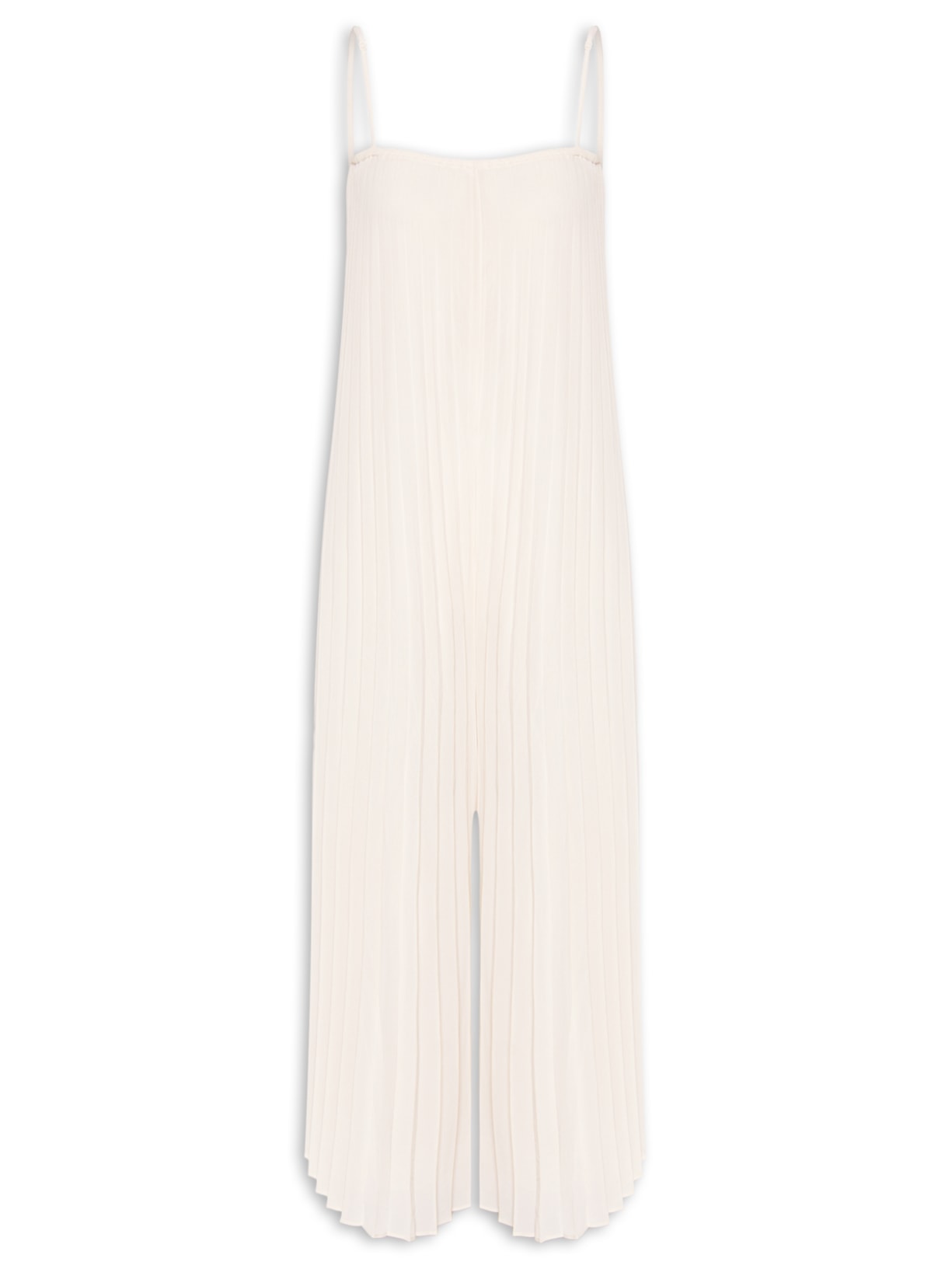 Macacão Feminino Alças Plissado - Off White