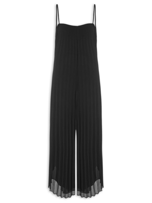 Macacão Feminino Alças Plissado - Preto