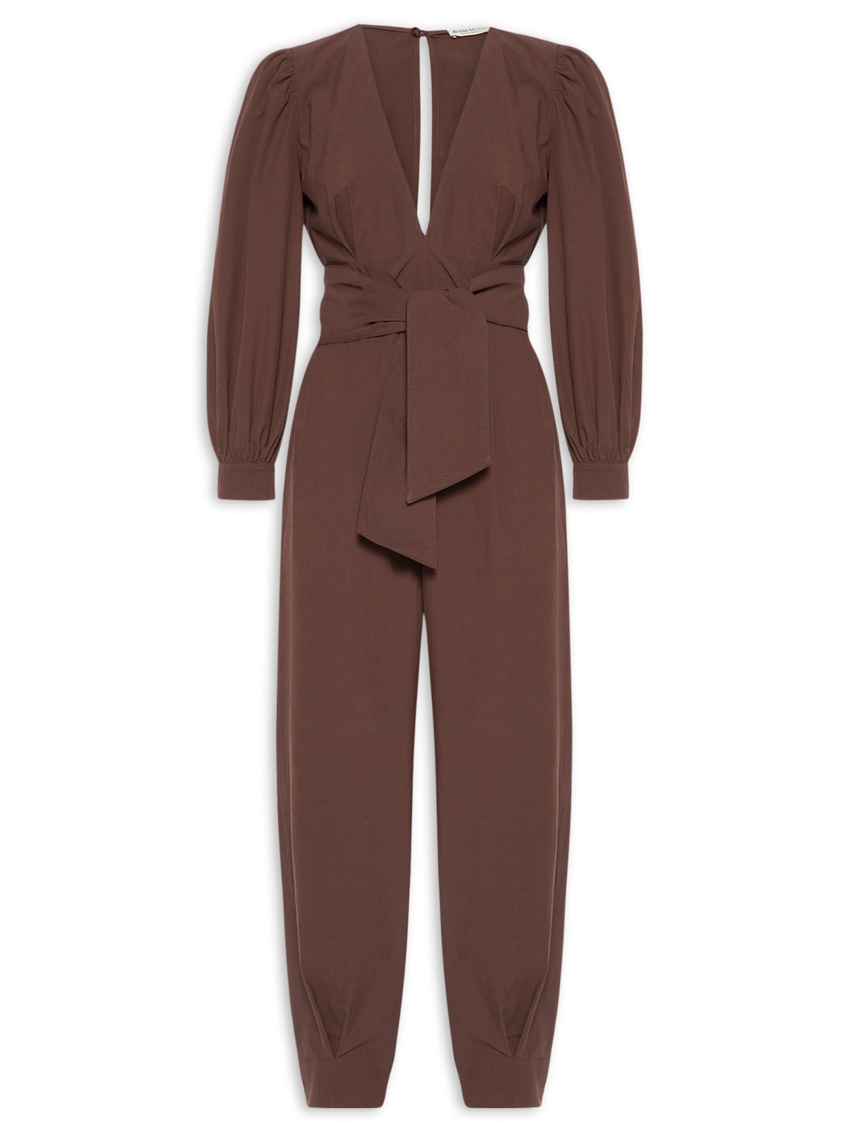 Macacão Feminino Algodão Faixa Cintura - Marrom