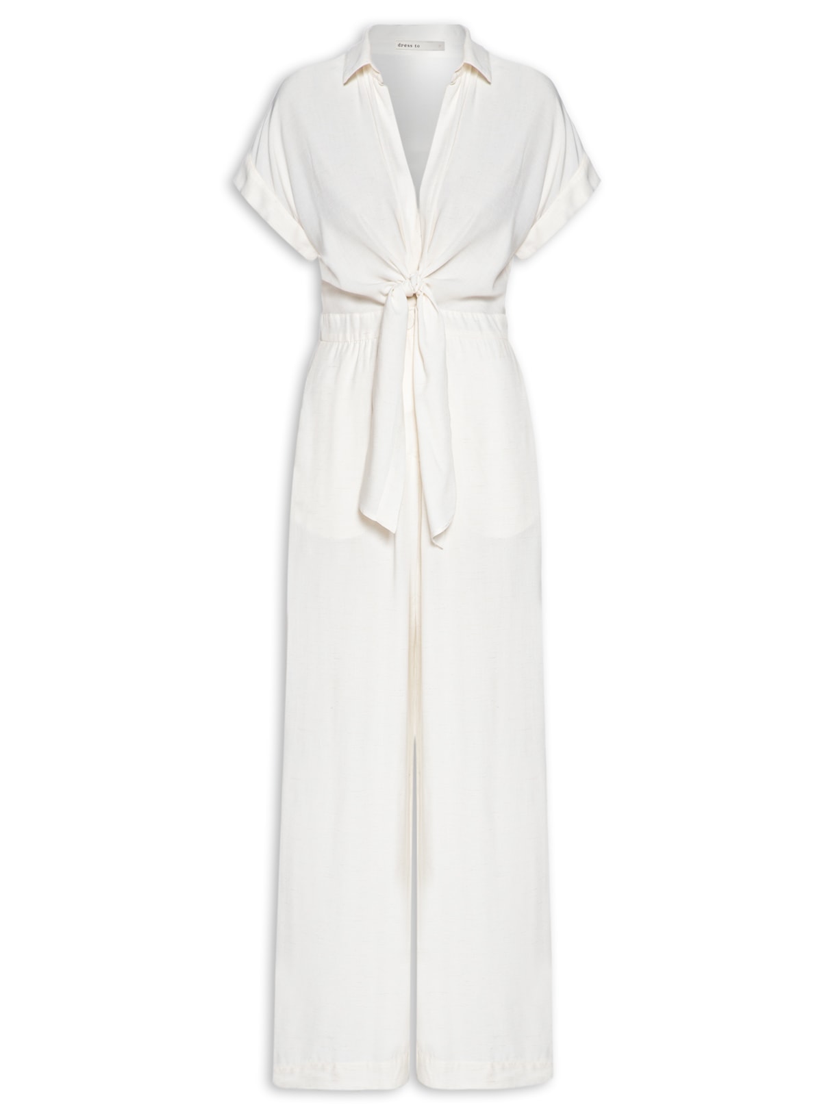 Macacão Feminino Amarração Decote Frente - Off White