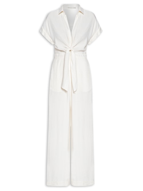 Macacão Feminino Amarração Decote Frente - Off White