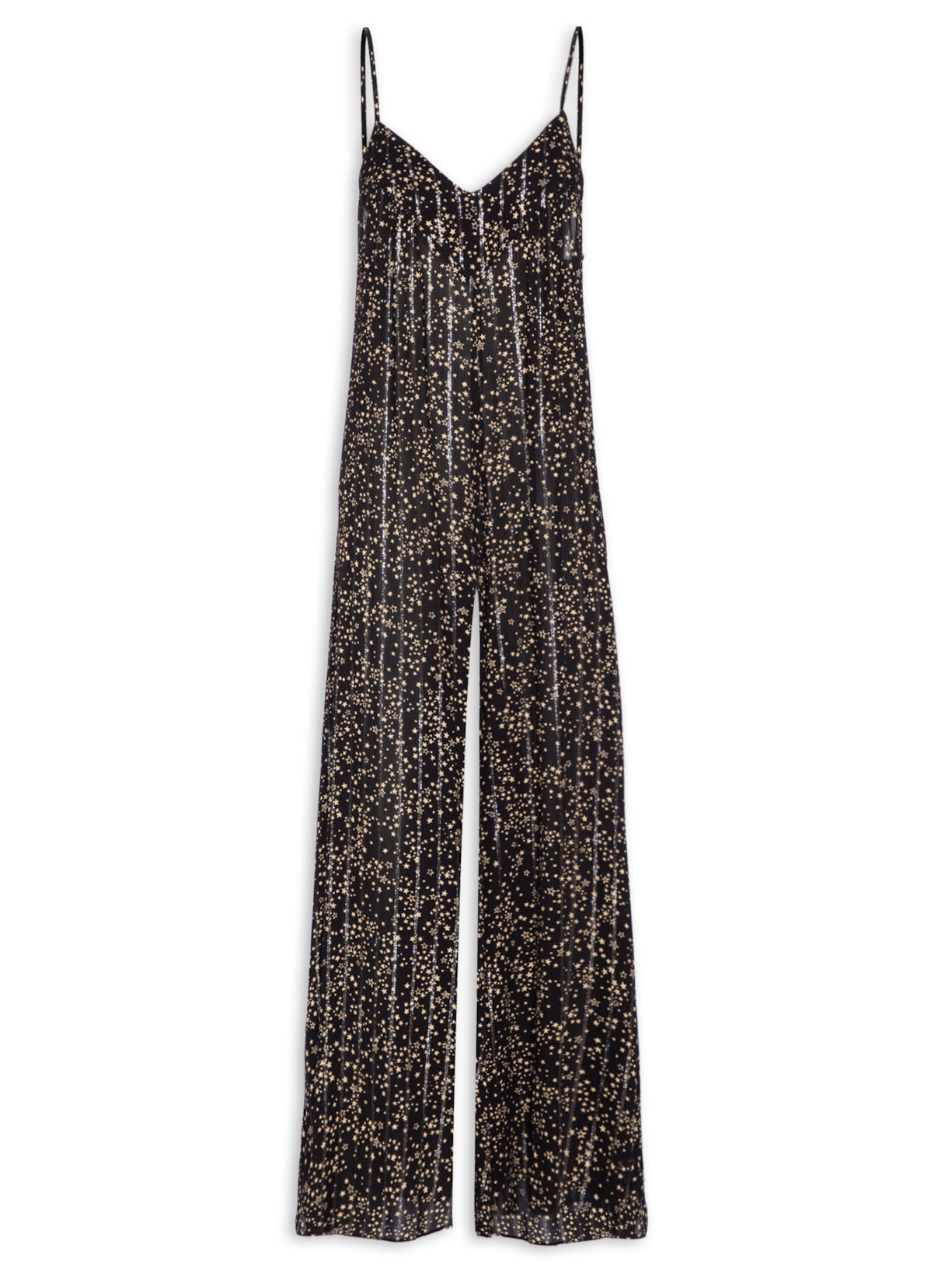 Macacão Feminino Amplo Lurex Estampa Sideral - Preto