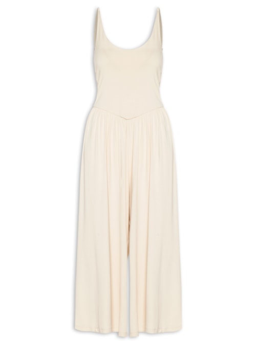 Macacão Feminino Amplo Midi Alças Regulaveis - Off White