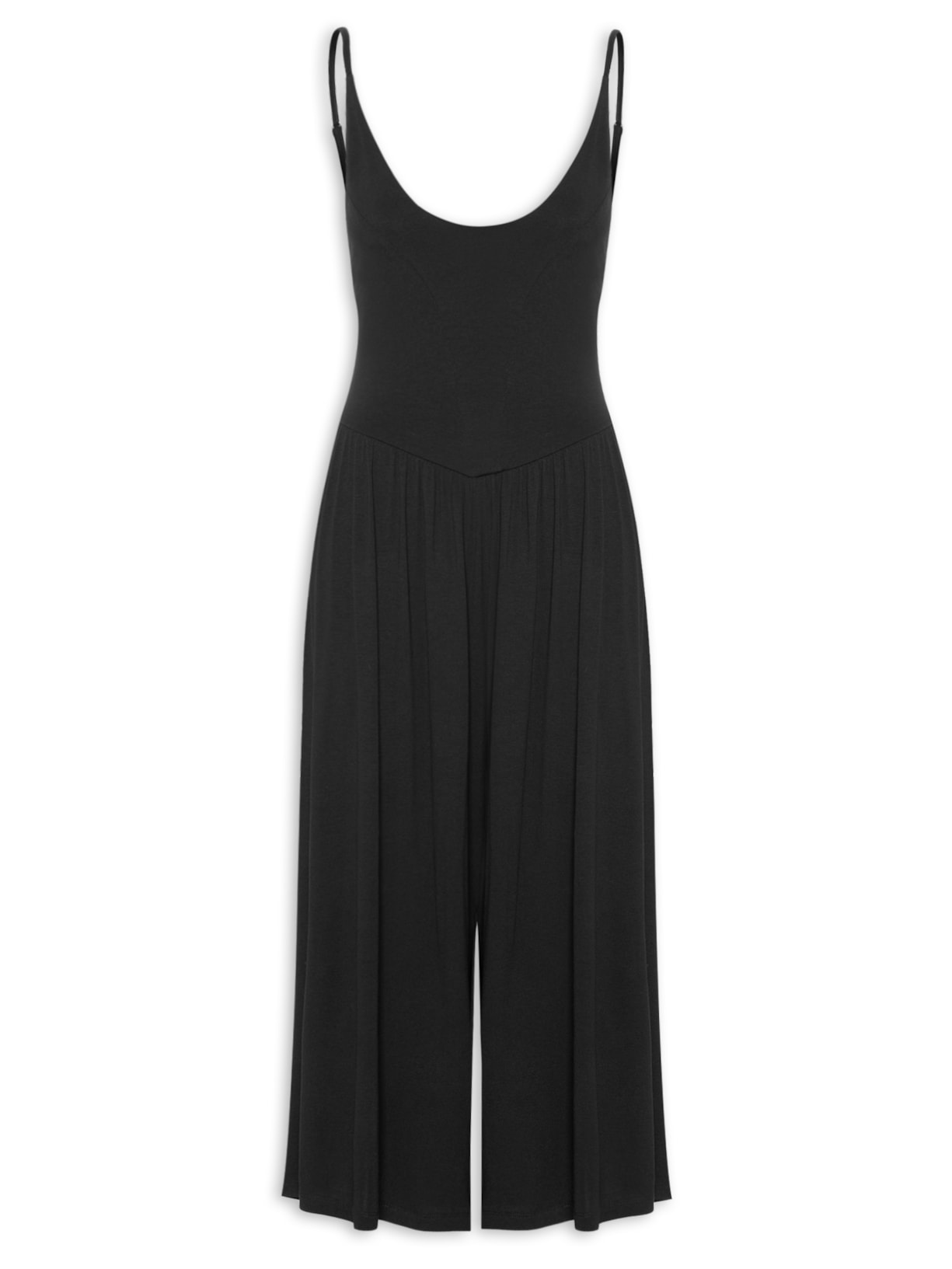 Macacão Feminino Amplo Midi Alças Reguláveis - Preto