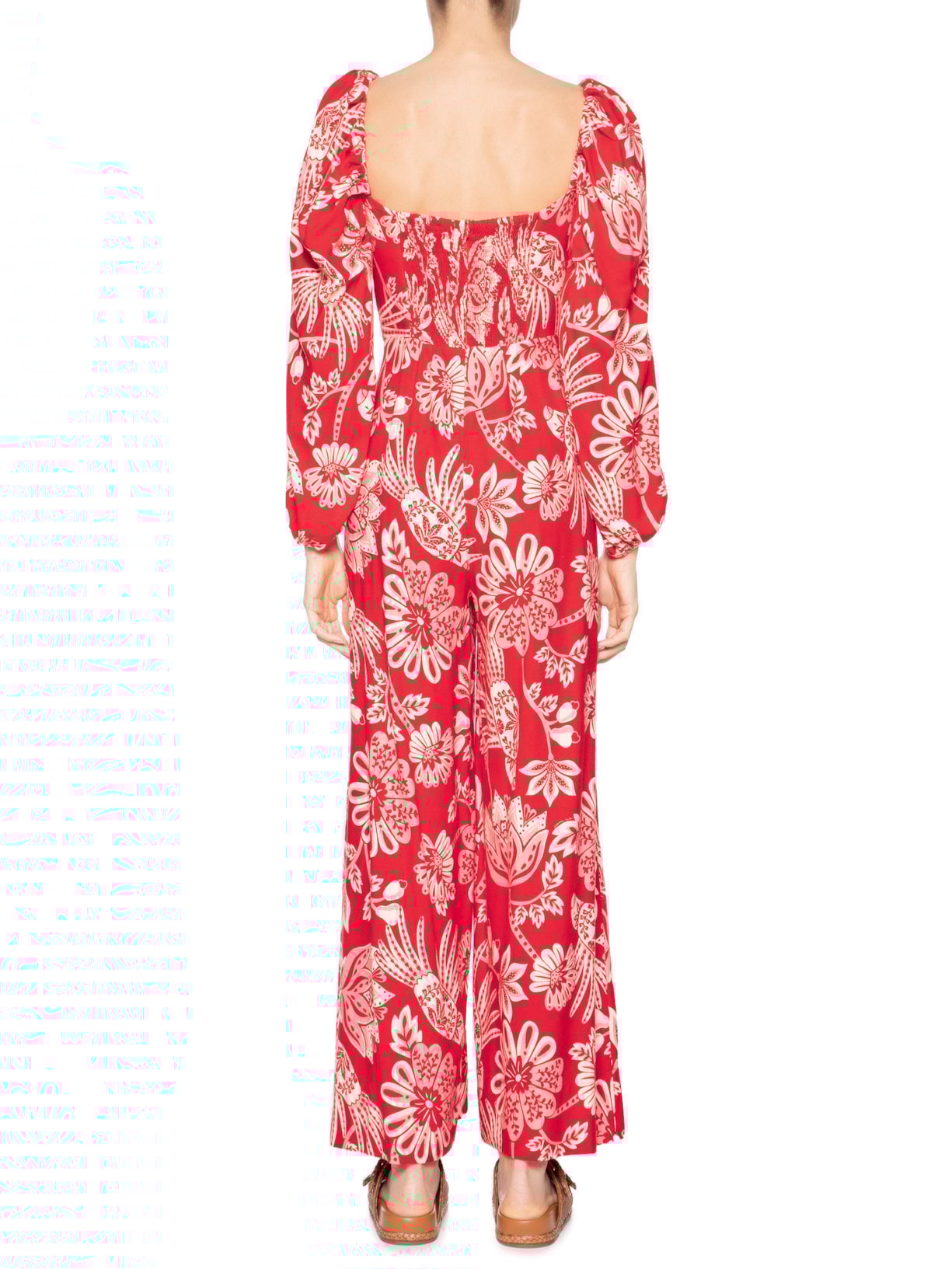 Macacão Feminino Arara Floral Vermelho Farm