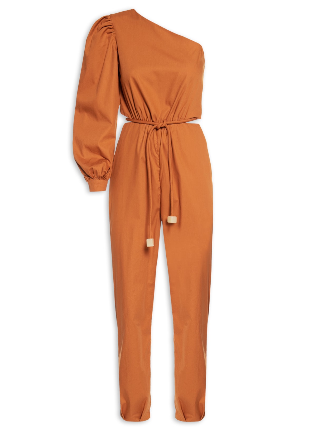 Macacão Feminino Assimétrico Com Cinto - Marrom