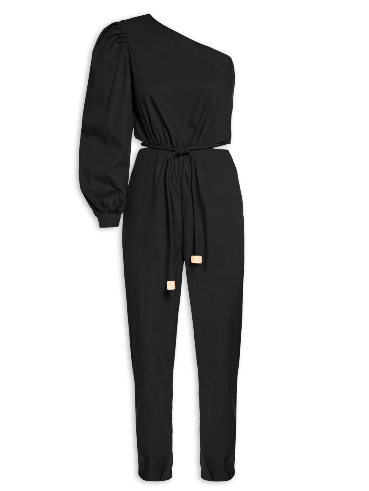 Macacão Feminino Assimétrico Com Cinto - Preto