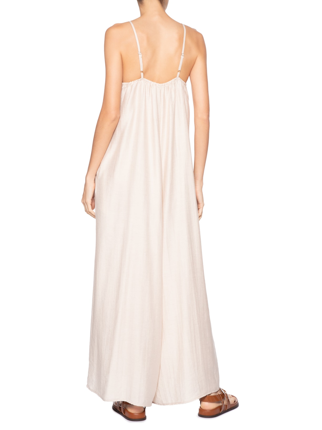 Macacão Feminino Básico Pernas Amplas Bege Basiq