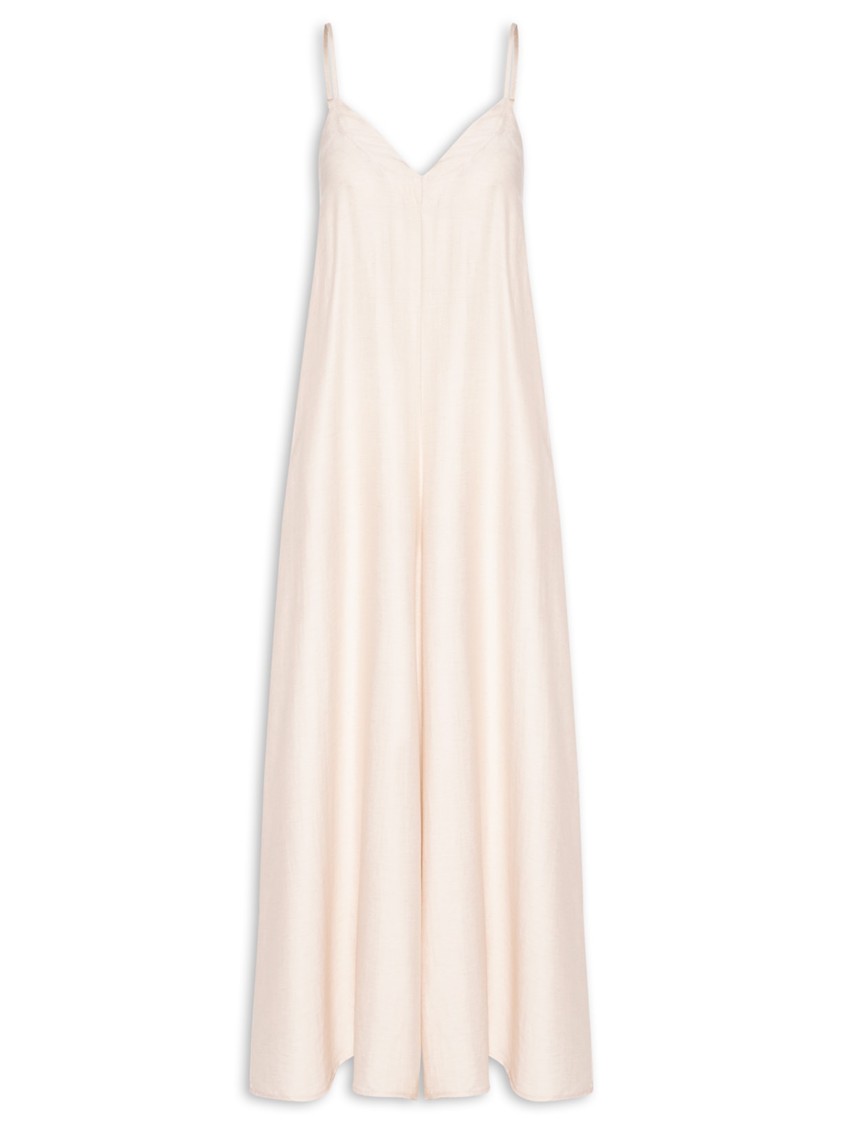 Macacão Feminino Básico Pernas Amplas Bege Basiq