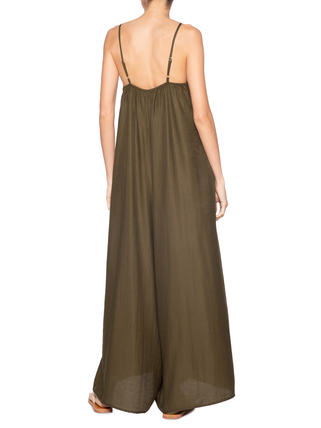 Macacão Feminino Básico Pernas Amplas Marrom Basiq