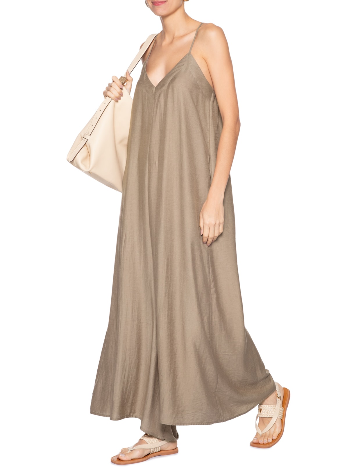 Macacão Feminino Básico Pernas Amplas Marrom Basiq