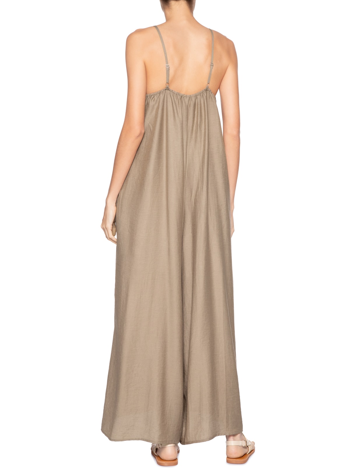 Macacão Feminino Básico Pernas Amplas Marrom Basiq