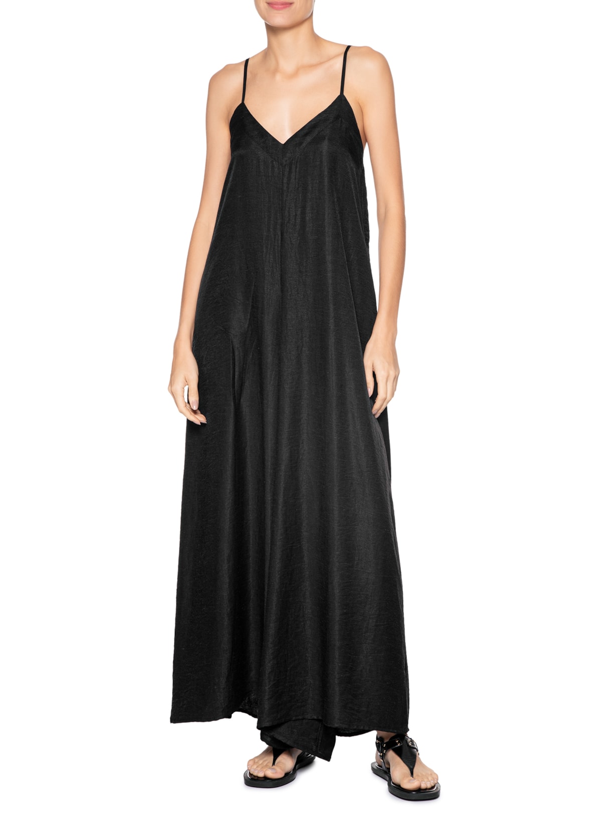 Macacão Feminino Básico Pernas Amplas Preto Basiq