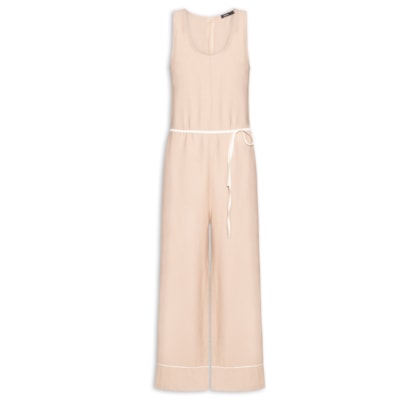 Macacão Feminino Básico Texturizado - Bege